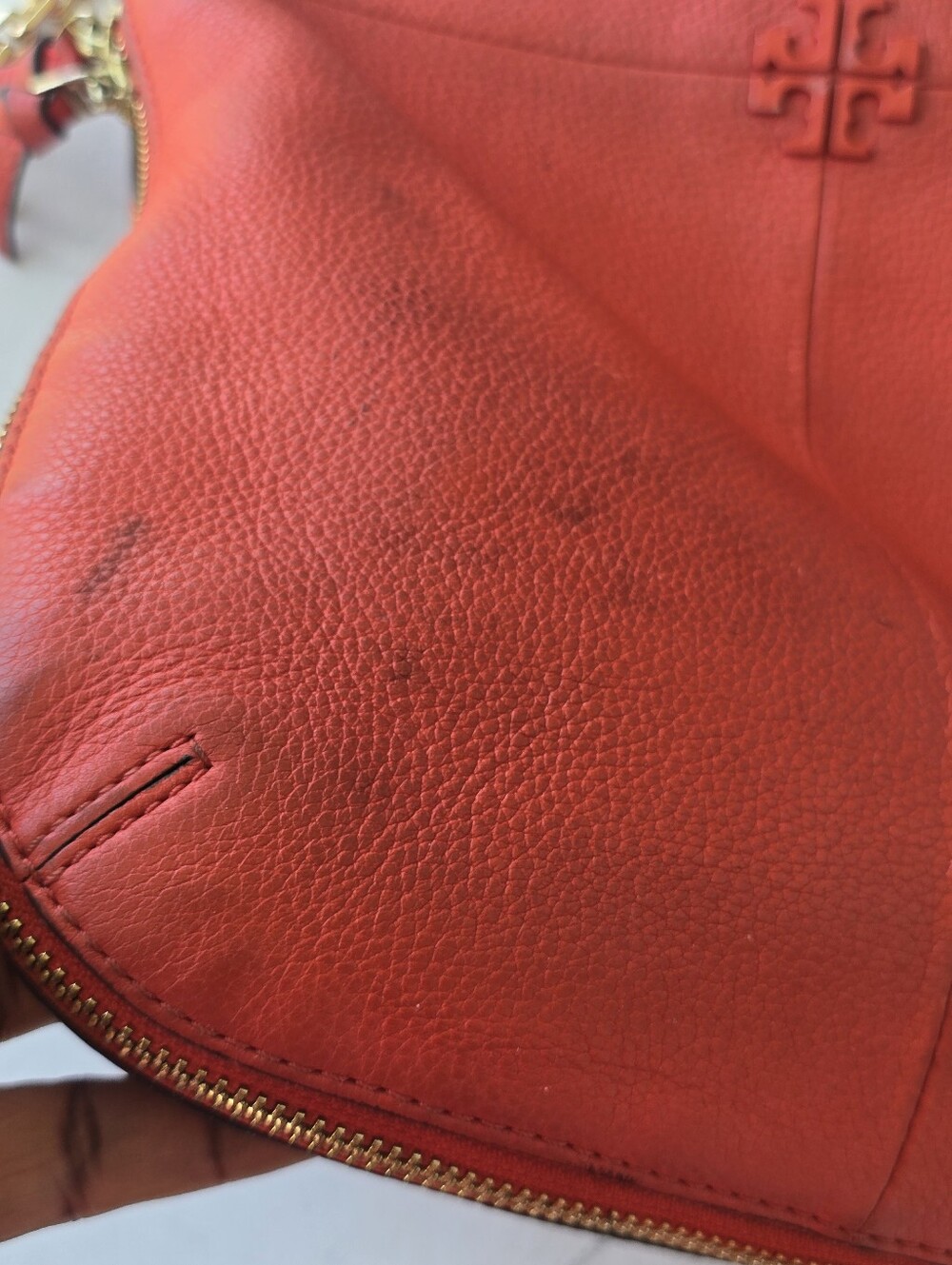 Tory Burch Red Pebbled Leather Crossbody Shoulder Bag Gold Chain Tassel - Picture 15 of 15